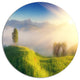 Morning Mist Over Mountain Village, Landscape Disc Metal Wall Art, 11"