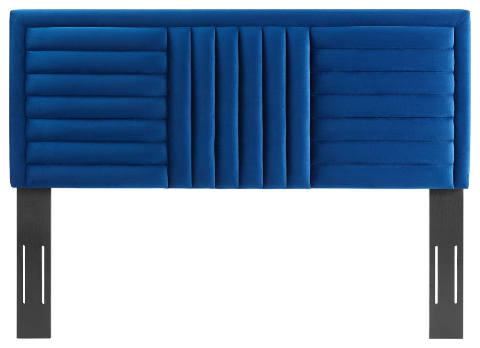 Believe Channel Tufted Performance Velvet Full/Queen Headboard, Navy