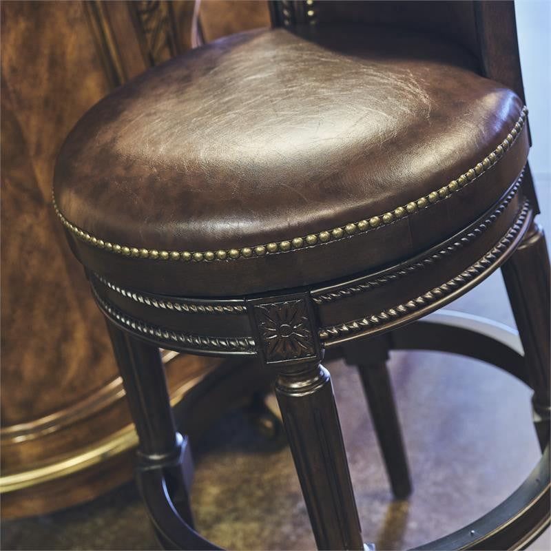 New Ridge Home Goods Chapman 31" Wood Bar Height Swivel Barstool in Walnut