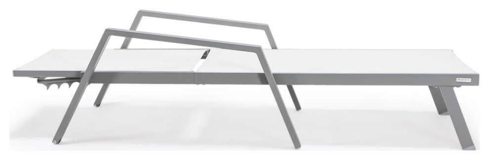 LeisureMod Marlin Chaise Lounge Set With Arms and Fire Pit Table, White