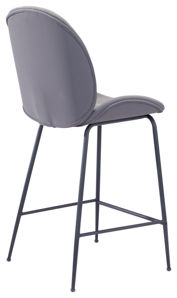 Counter Stool Chair, Steel Metal, Fabric, Gray, Black, Kitchen Cafe Bistro