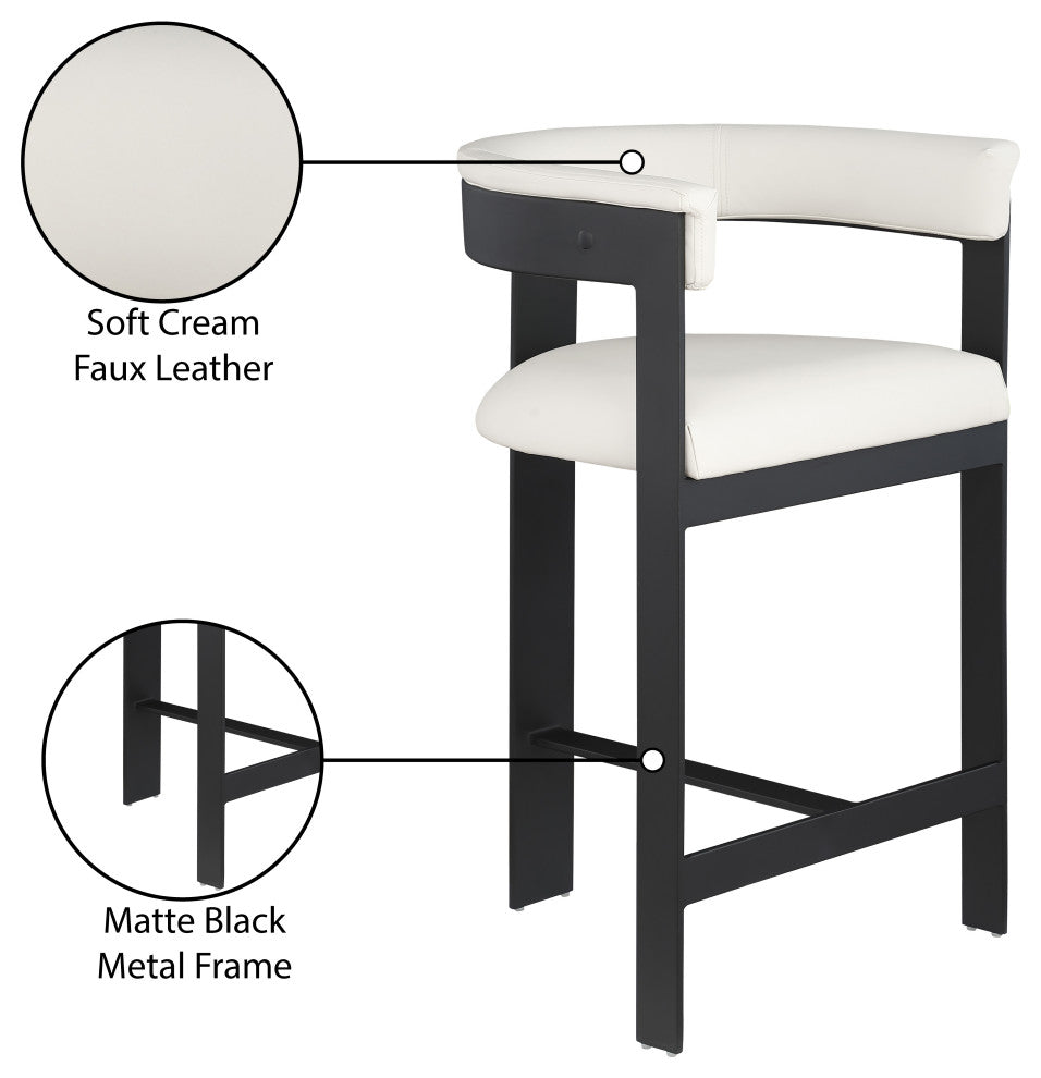 Romeo Upholstered Counter Stool, Set of 2, Cream, Vegan Leather, Matte Black