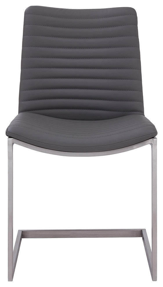 April Gray Faux Leather and Stainless Steel Dining Chairs Set of 2