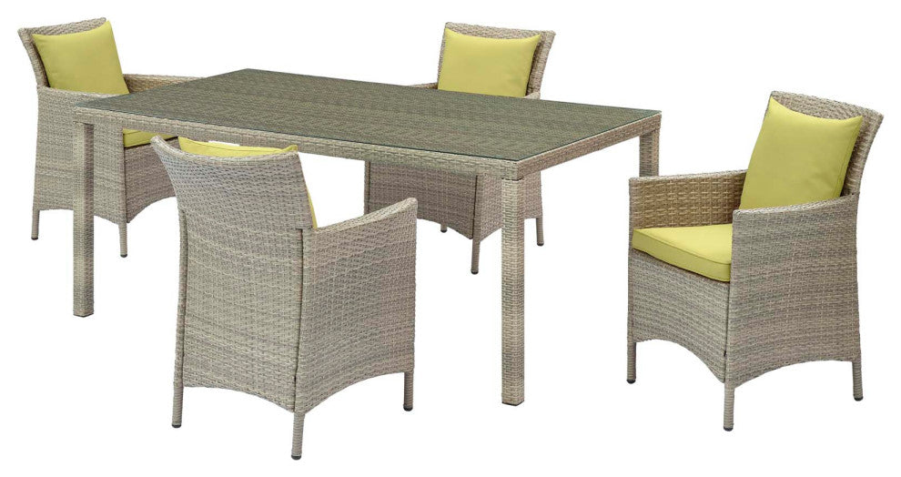 Side Dining Chair and Table Set, Rattan, Wicker, Gray Green, Outdoor