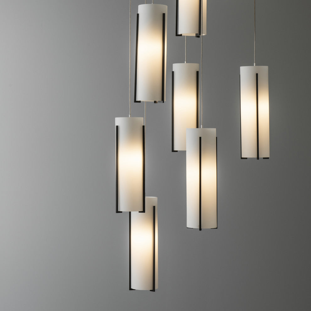 Exos 9-Light Round Pendant, Black Finish, Opal Glass, Standard Overall Height