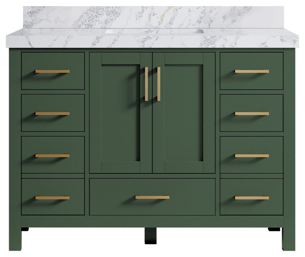 Malibu 48 Single Sink Bath Vanity in Lafayette Green 2" Calacatta Poanazzo