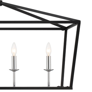 6 Light Kitchen Island Linear Pendant Chandelier, Classic Black+chrome