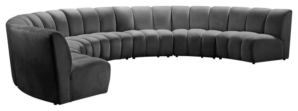 Infinity Channel Tufted Velvet Modular Chair, Gray, 7 Piece
