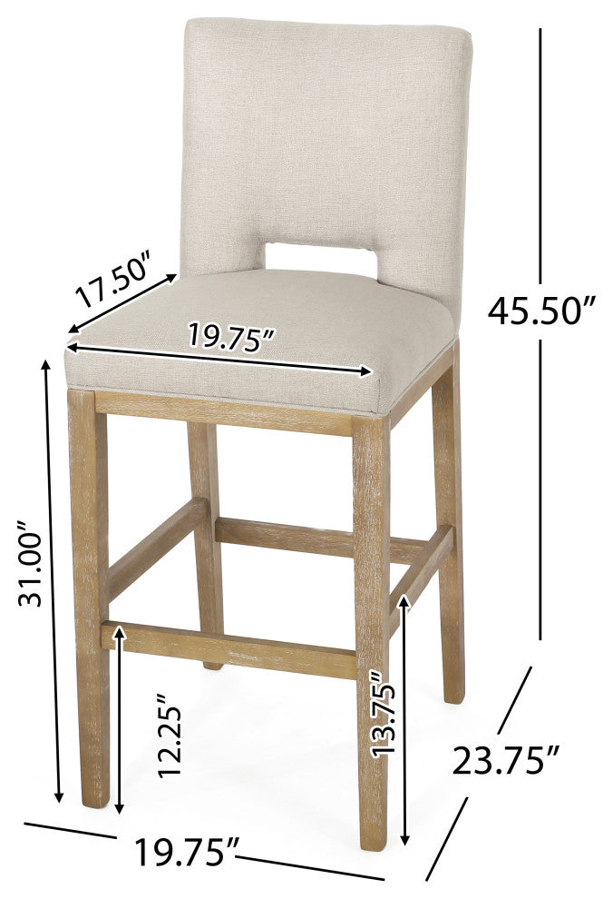 Kiara Contemporary Upholstered 31" Barstools, Set of 2, Wheat/Weathered Natural