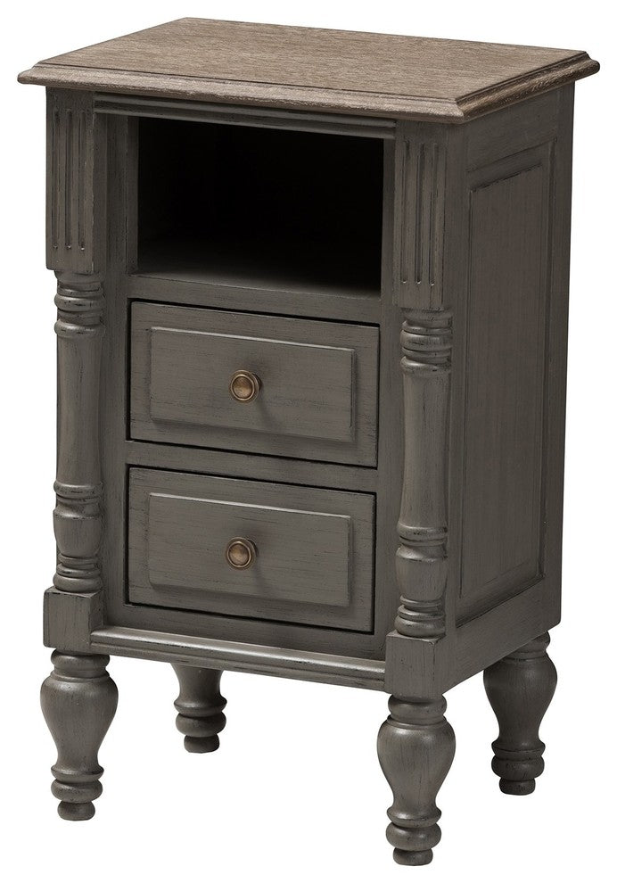 Noemie Country Cottage Farmhouse Brown 2-Drawer Nightstand