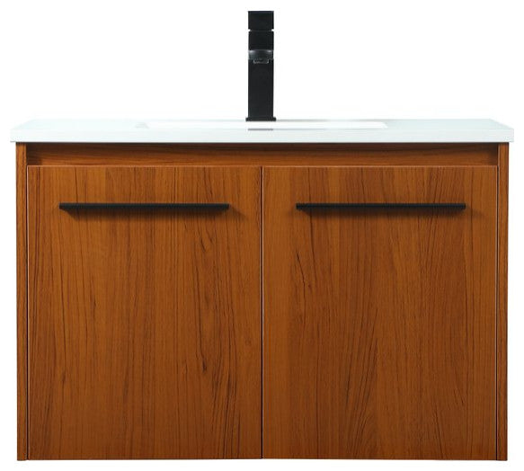 Phoebe Single Bathroom Vanity, Teak, 30", Without Backsplash