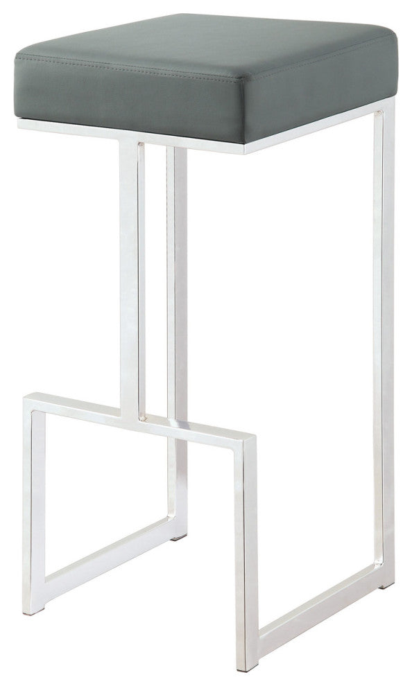 Metal and Faux Leather Bar Stool, Gray