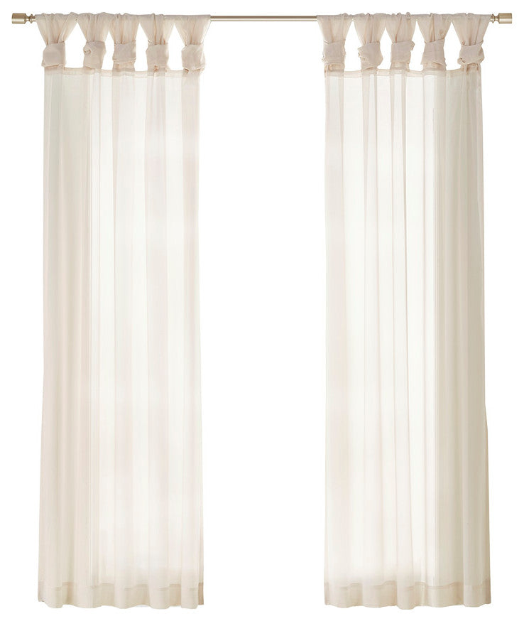 Madison Park Ceres Twist Tab Top Sheer Window Curtain Pair, Light Grey, Ivory, 50"w X 95"l