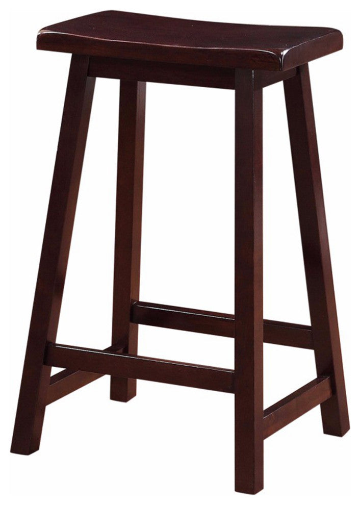 Benzara 24 Inch Wooden Saddle Stool with Slanted Legs, Brown