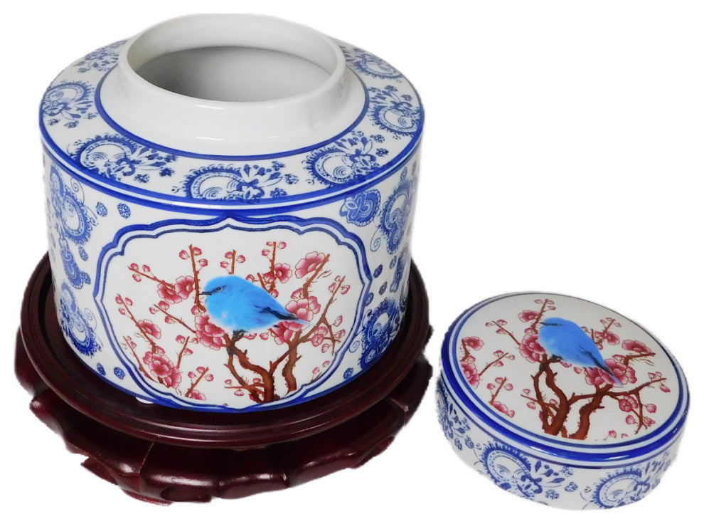 Decorative Blue and White Oriental Po Chu Round Jar