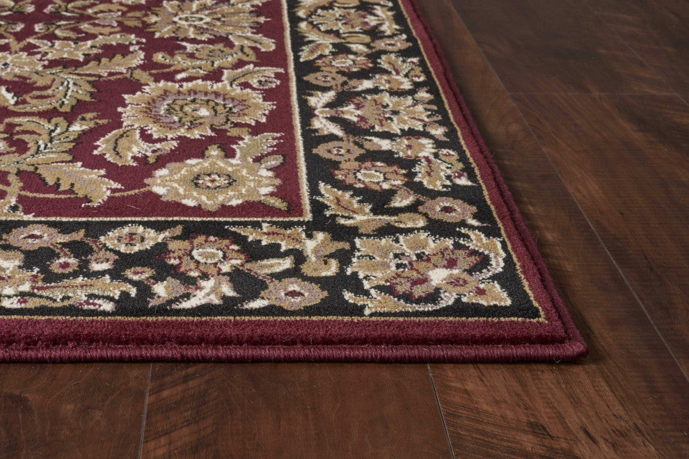 HomeRoots 5' x 8' Red or Black Floral Bordered Area Rug