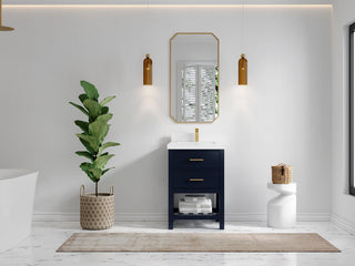 Parker 24" Single Sink Bath Vanity, Navy Blue 2" White Quartz