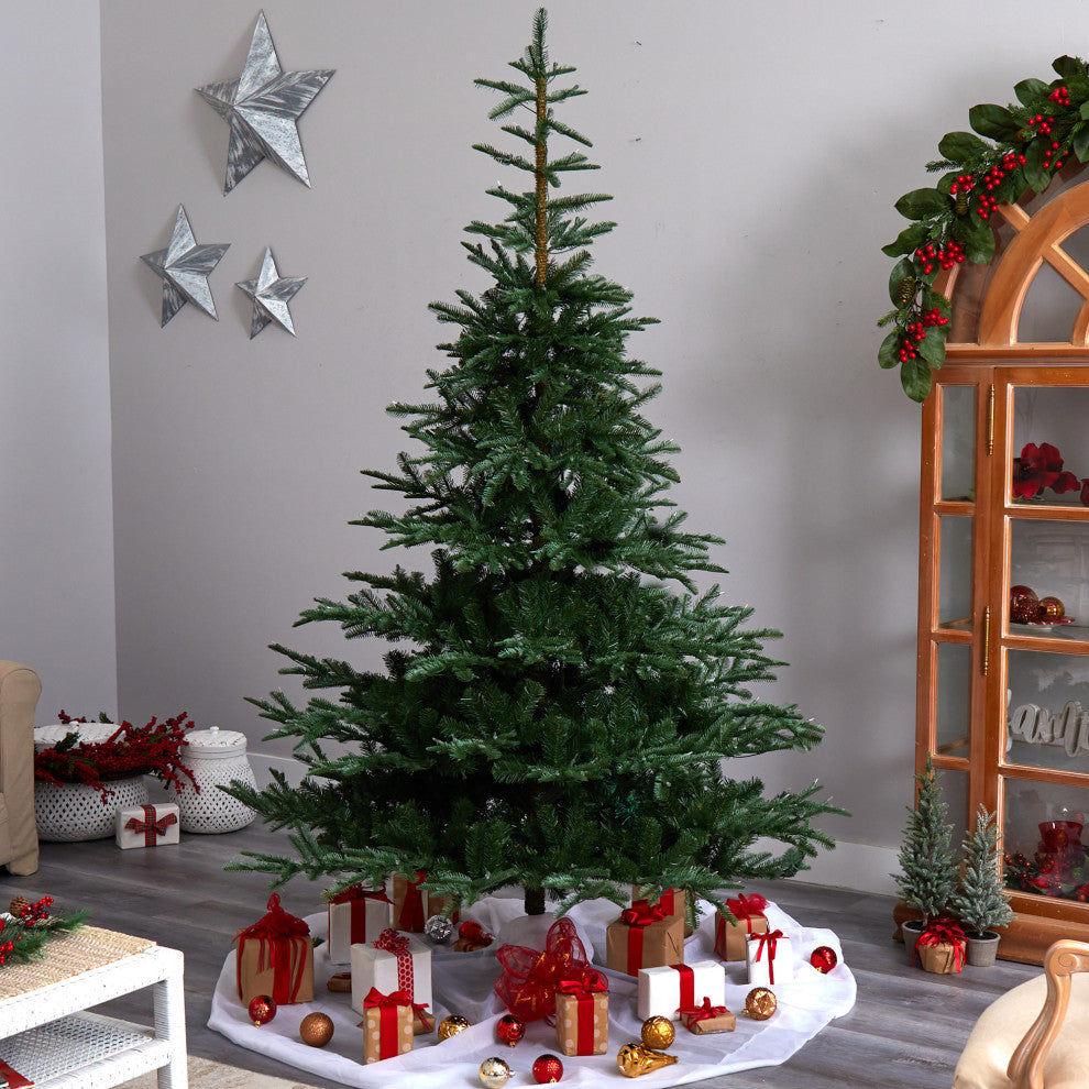8' Layered Washington Spruce Faux Xmas Tree W/Clear Lights & Bendable Branches