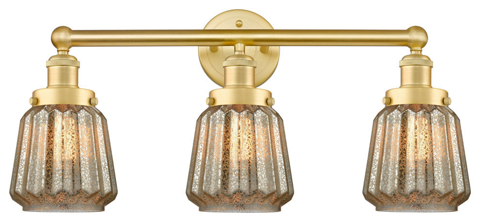 Edison Chatham 3-Light 25" Bath Vanity Light, Satin Gold Finish, Clear Shade