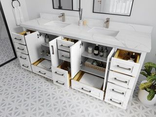 Boston 84 Double Sink Bath Vanity in White 2" White Quartz