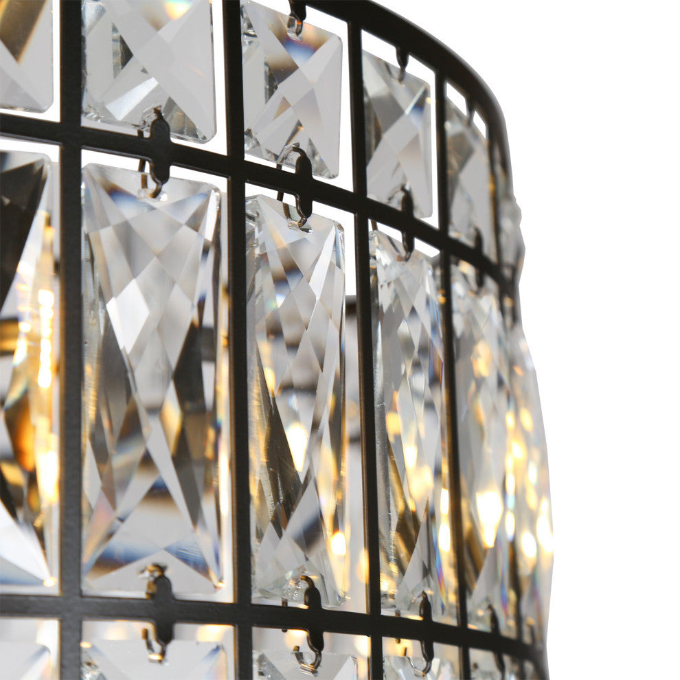 LNC Chispa 3-Light Black Modern Crystal Drum Chandelier