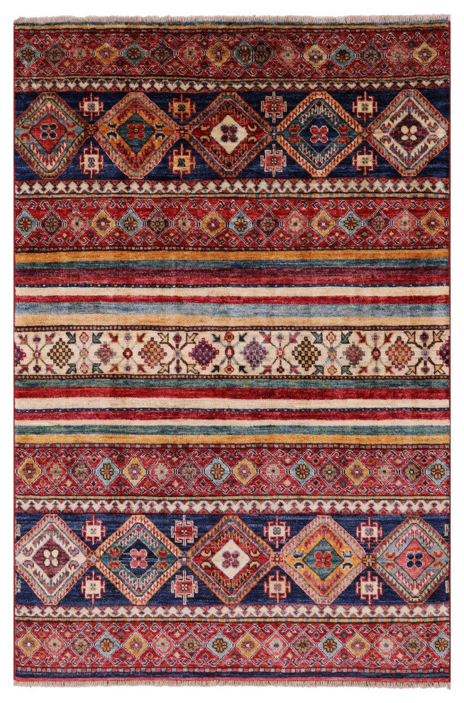 4' 0" X 5' 10" Khorjin Super Kazak Handmade Wool Rug Q9770
