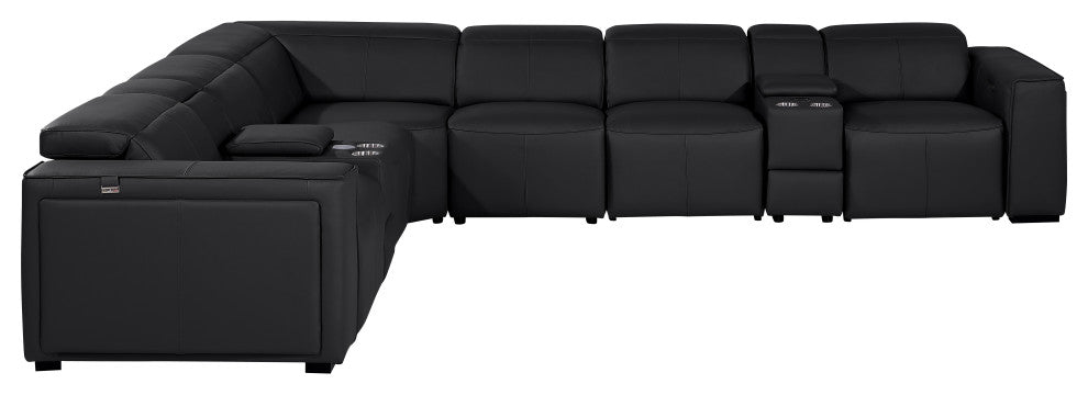 Niccolo Italian Leather 8-Piece L-Shaped Power Reclining Sectional, Black