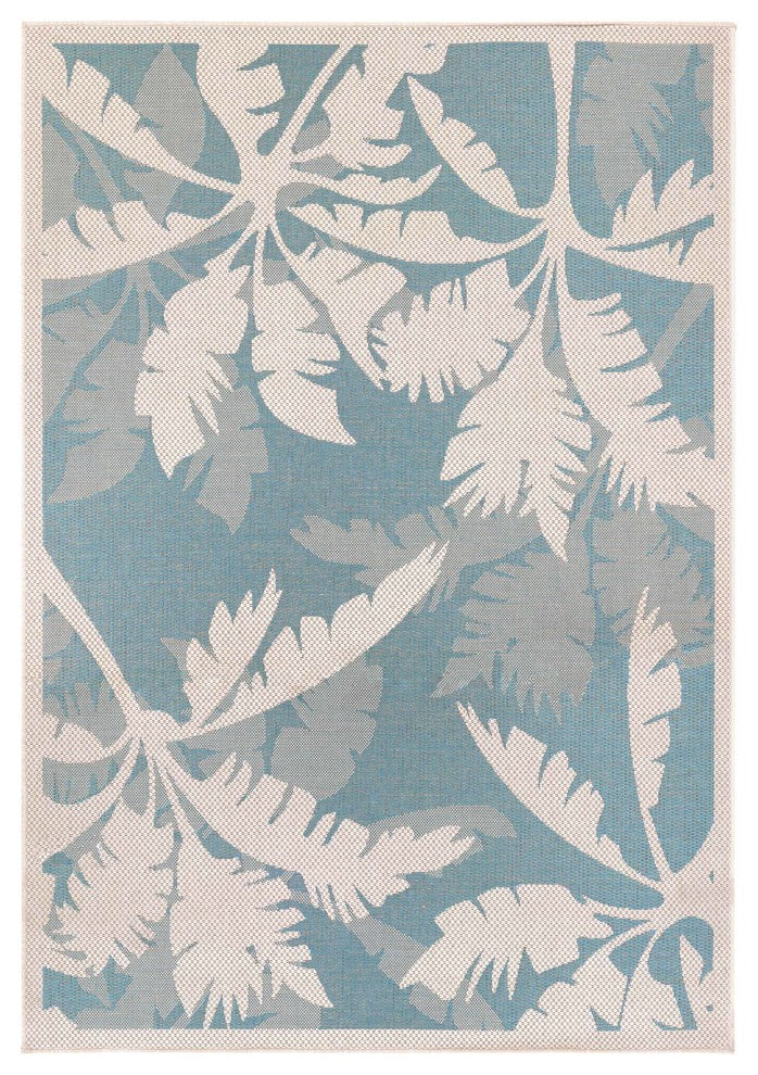 Couristan Monaco Coastal Floral Indoor/Outdoor Area Rug, Ivory-Turquoise, 5'3"x7