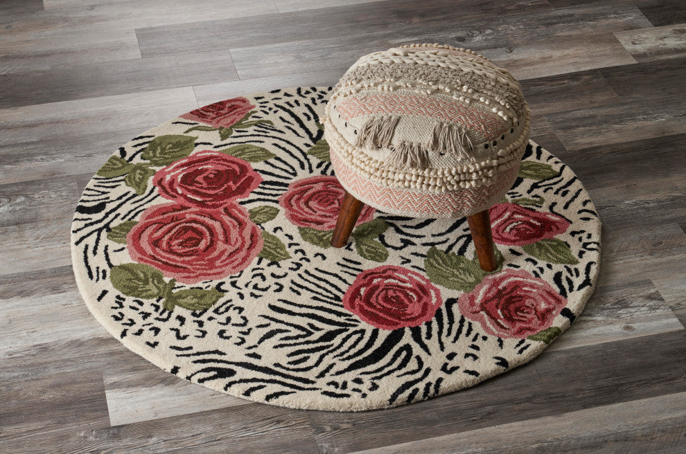 Rose Garden Safari Area Rug, 4' Round