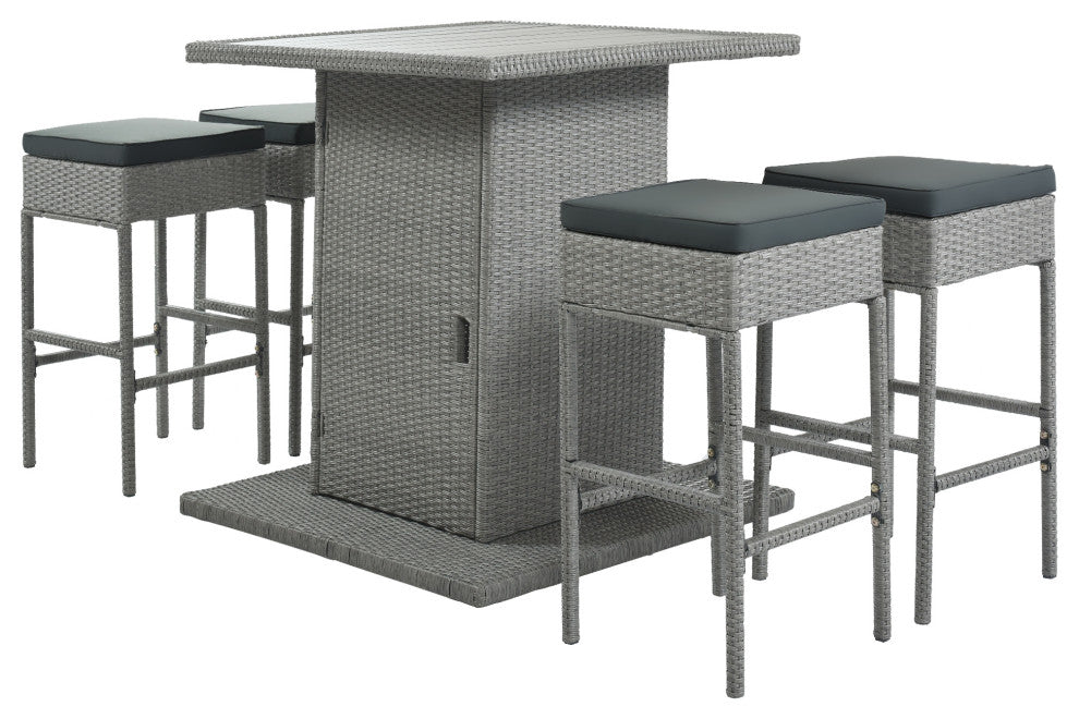 5 Pieces Outdoor Patio Rattan Dining Table Set With Storage Shelf
