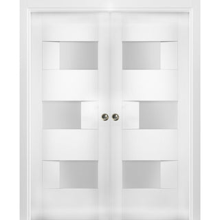 Interior Double Pocket Doors 48x80 in Opaque Glass | Sete 6933 White Silk