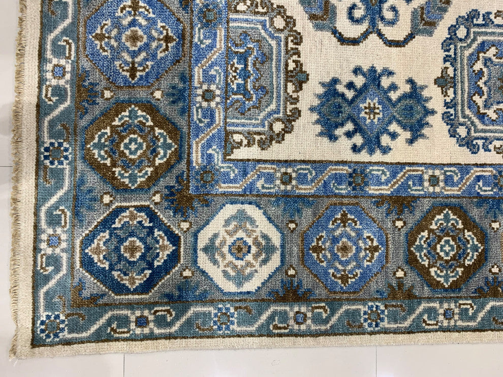 Ivory / SILVER Traditional Classic Kazak Collection Area Rug