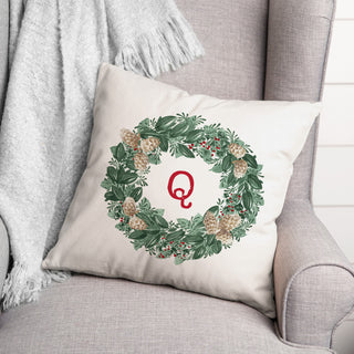 Christmas Wreath Monogram Q 18x18 Spun Poly Pillow