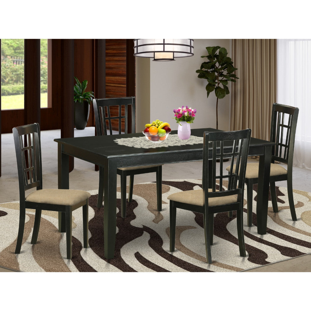 Duni5-Blk-C 5-Piece Dinette Set Kitchen Dinette Table & 4 Kitchen Dining Chairs