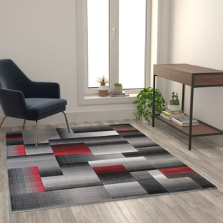 Elio Collection Color Blocked Area Rug, Red, 5' X 7'