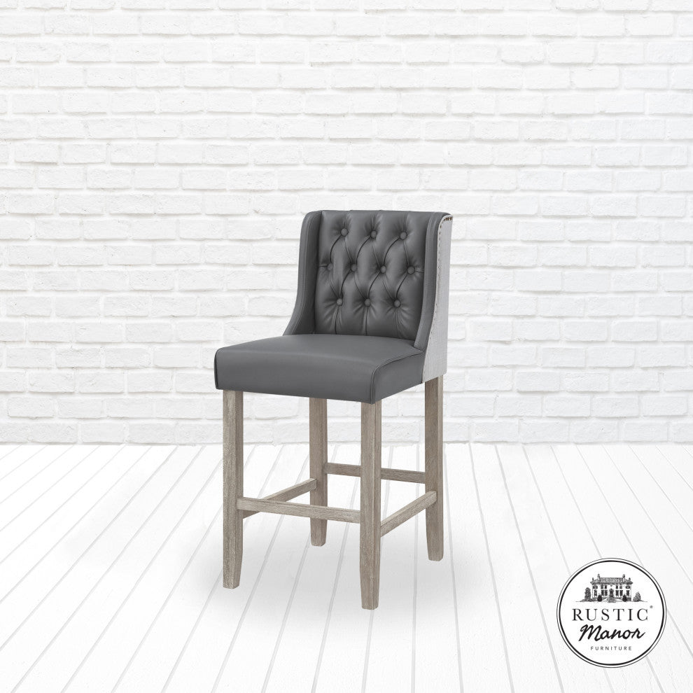 Rustic Manor Kaileigh Counter Stool, Leather PU, Gray