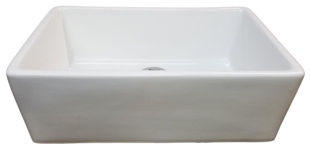 24" White Fireclay Farmhouse Apron Studio Bathroom Sink with Drain Kit