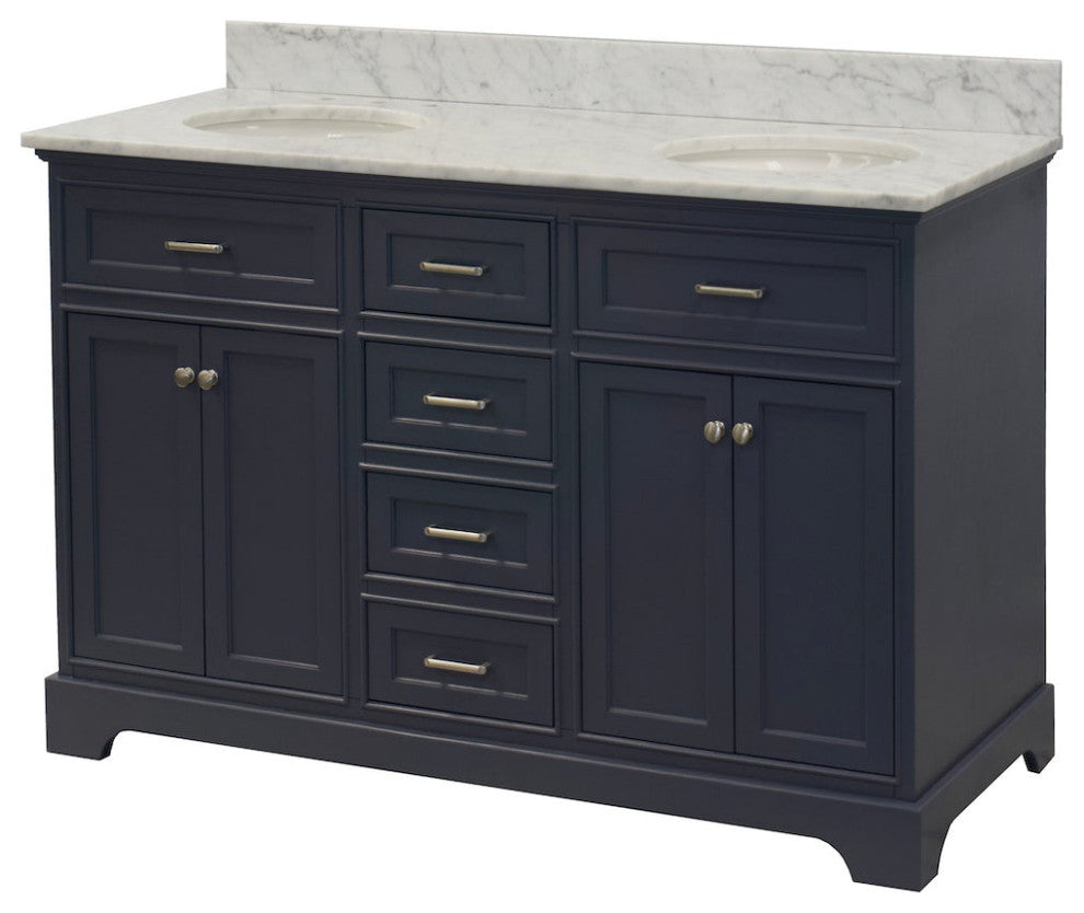 Aria 60" Bathroom Vanity, Marine Gray, Carrara Marble, Double Vanity