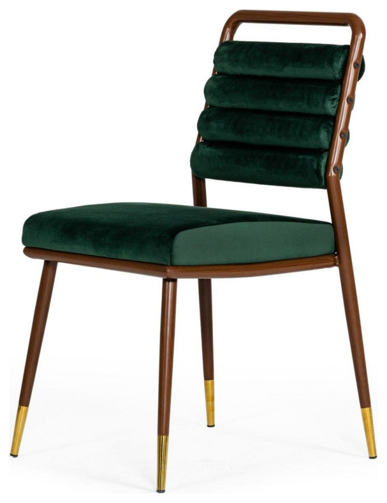 Contempo Dark Green and Walnut Velvet Dining Chair