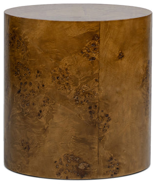 Nebula 20" Burl Wood Accent Oval Pillar Side Table, Medium Brown Walnut