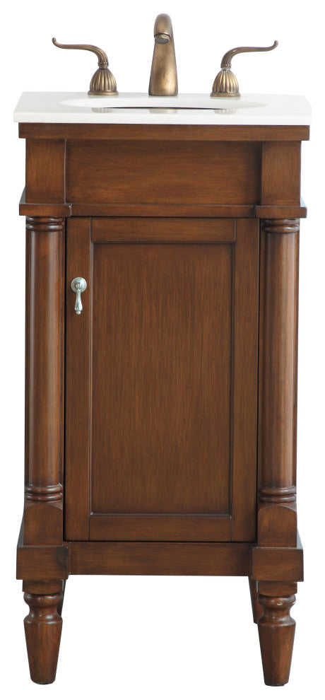 18" Single Bathroom Vanity, Walnut With Ivory White Engineered Marble
