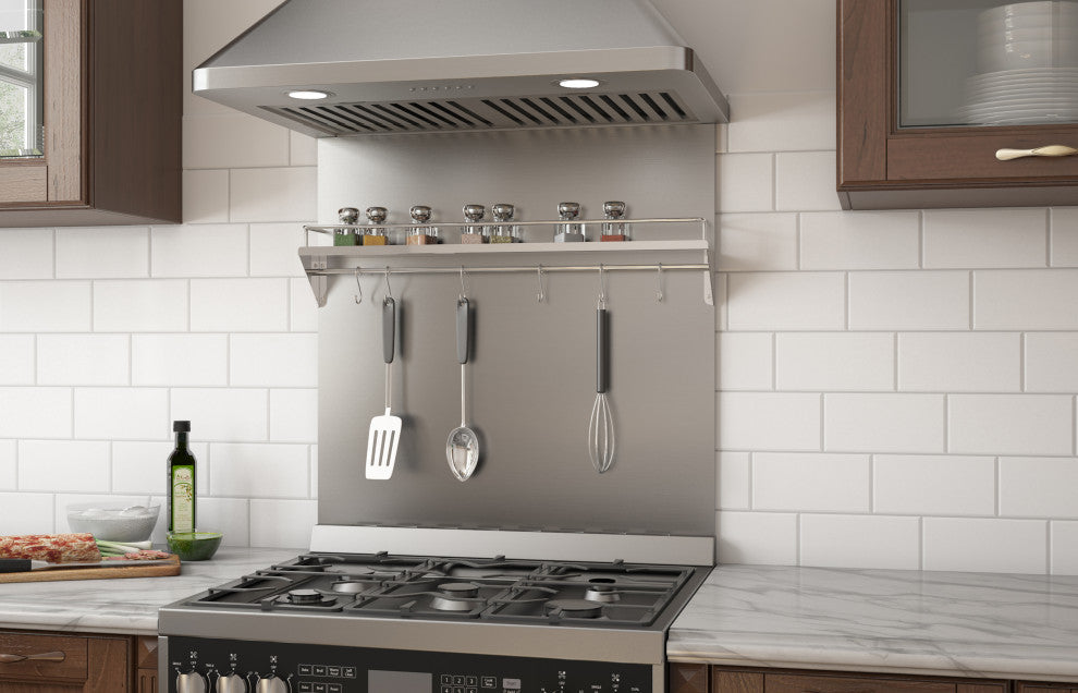 Ancona 30" Stainless Steel Backsplash with Shelf and Rack