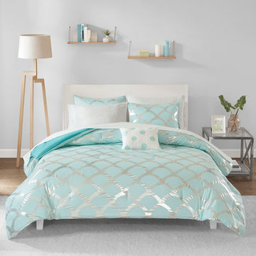 Intelligent Design Lorna Metallic Comforter Set With Bed Sheets, Aqua