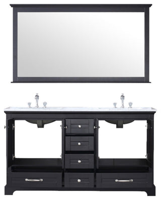60" Double Vanity, Carrara Marble Top, Square Sinksand58" Mirror With Faucets