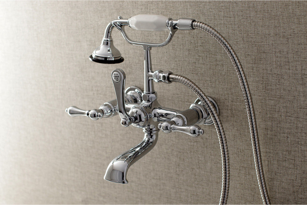 AE551TX-P 7" Wall Mount Tub Faucet with Hand Shower, Polished Chrome