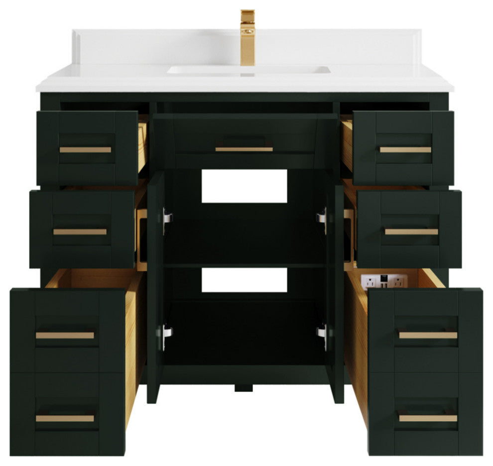 Cambridge 42 Single Sink Bath Vanity in Dark Forest Green 1.5" White Quartz