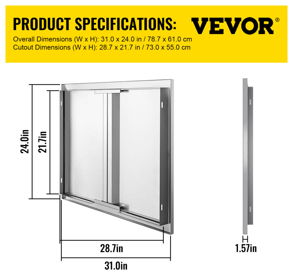 VEVOR 31X24" Outdoor Kitchen Access Door BBQ Island Stainless Steel Cabinet Door