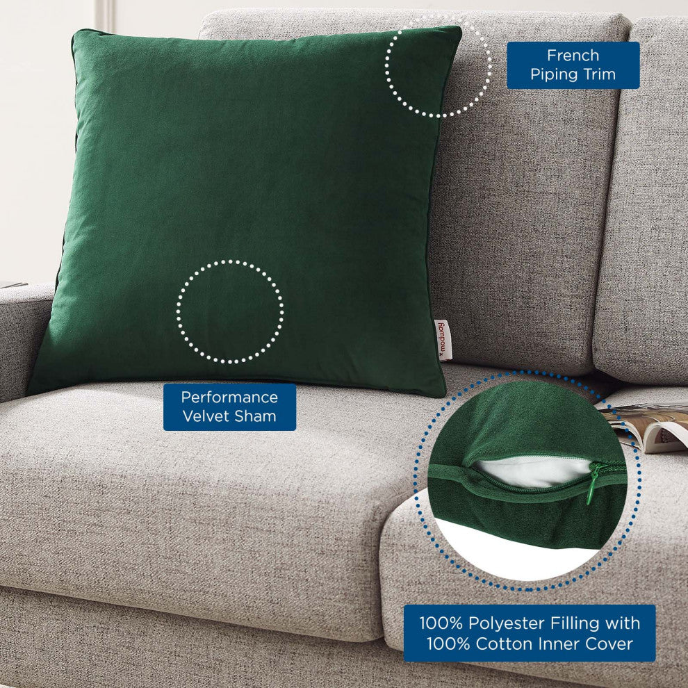 Accent Throw Pillow, Velvet, Green, Modern, Living Lounge Hotel Hospitality