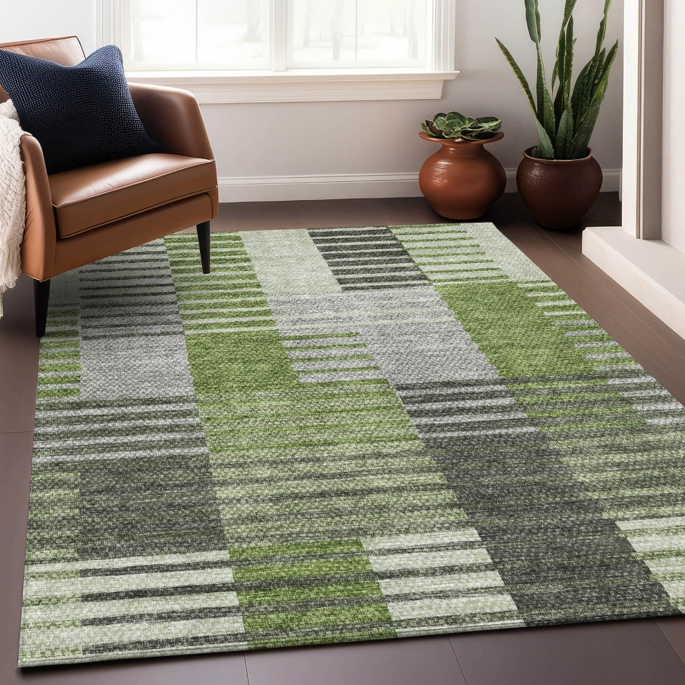 Premium Machine Washable Mayfield AMF687 Green 5' x 7'6" Rug