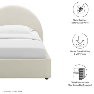 Resort Performance Velvet Arched Round Twin Platform Bed, Alabaster